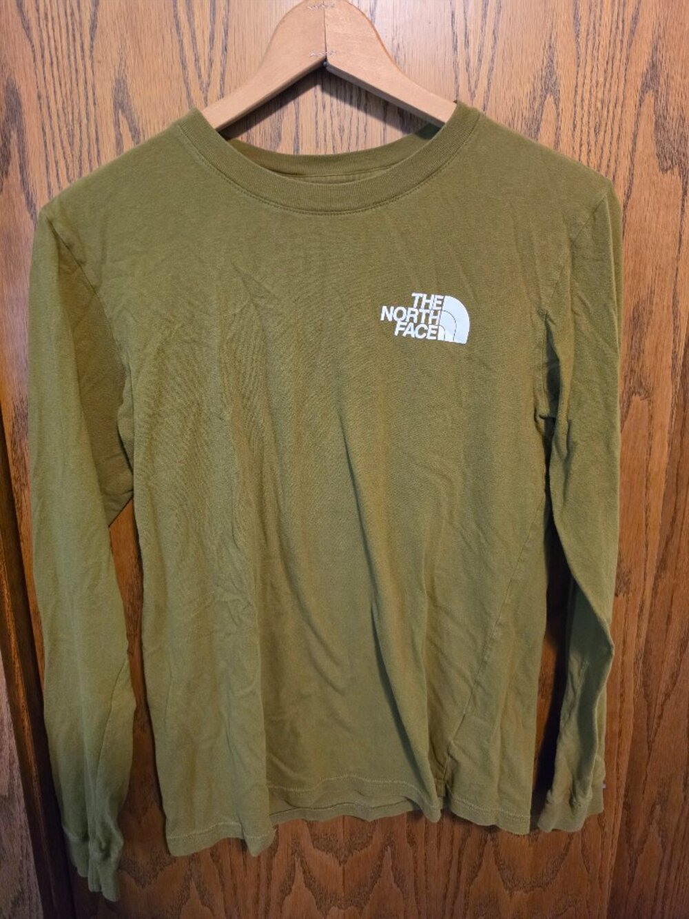 The North Face Mens Small Long Sleeve Box Logo Graphic T-Shirt Olive Green